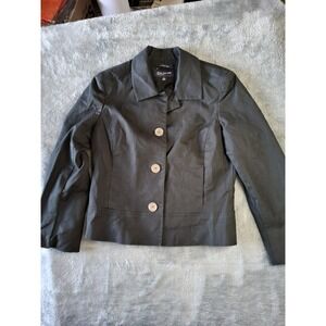 Jones New York Signature Black Stretch Blazer Size 4 Structured Padded Shoulders